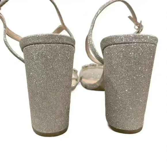 Jewel Badgley Mischka Silve/Gold Big Rhinestone Front Block Heels Women’s Size 6 - Picture 5 of 8